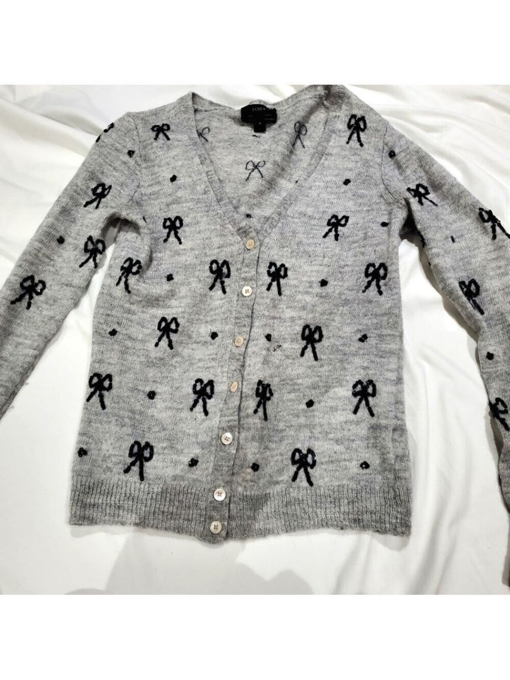 J.Crew Cardigan Alpaca Merino Wool Small Bow Print
